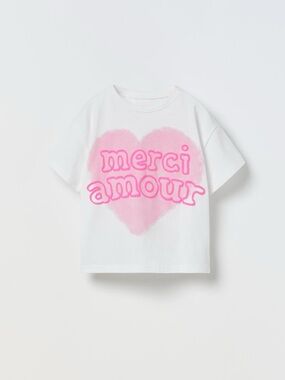 NWT Zara 9-12m short sleeve shirt top with textured fluorescent heart amour